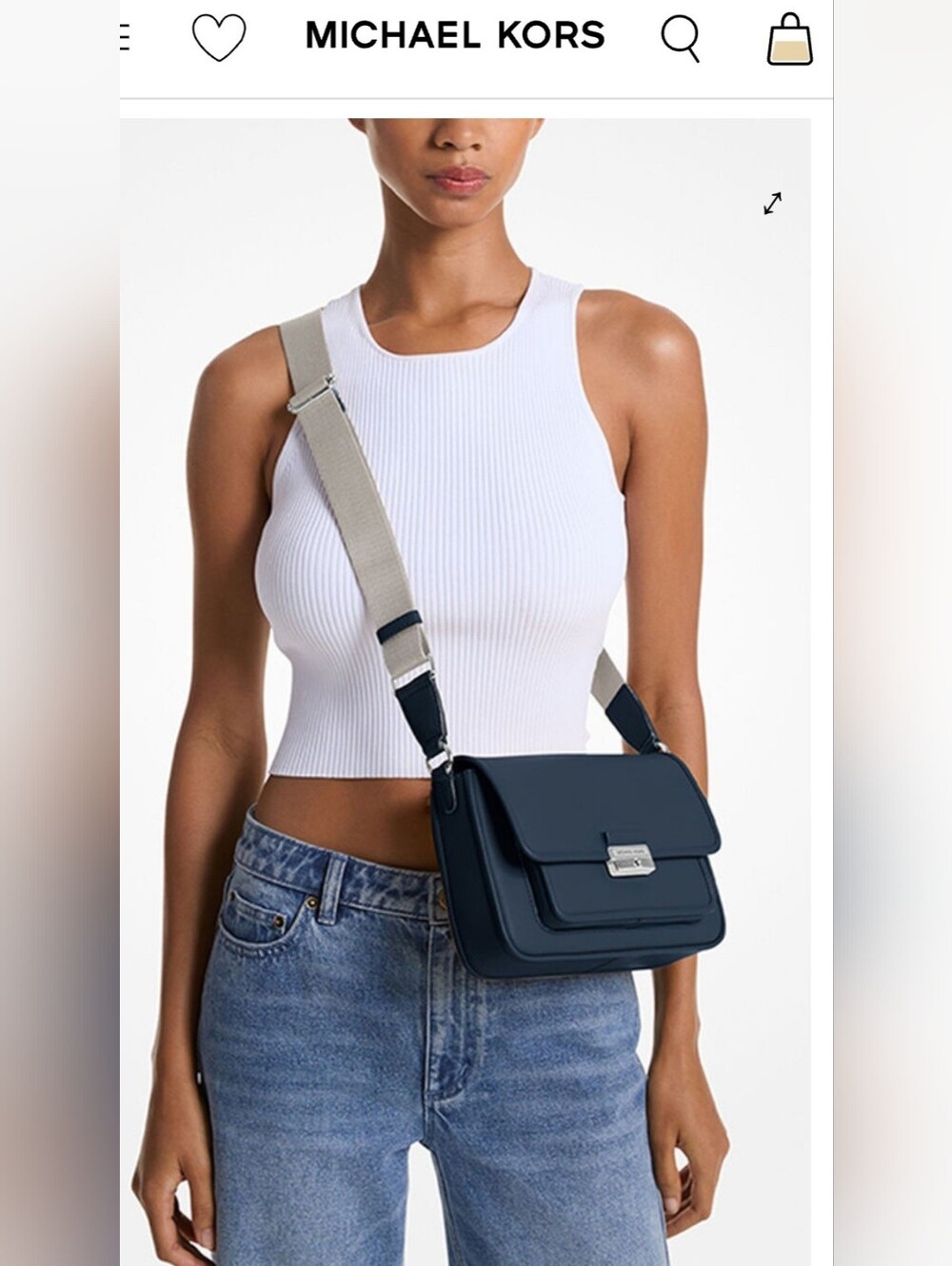 Michael Kors Navy Bradshaw Women Medium Leather Pocket Messenger Crossbody Bag